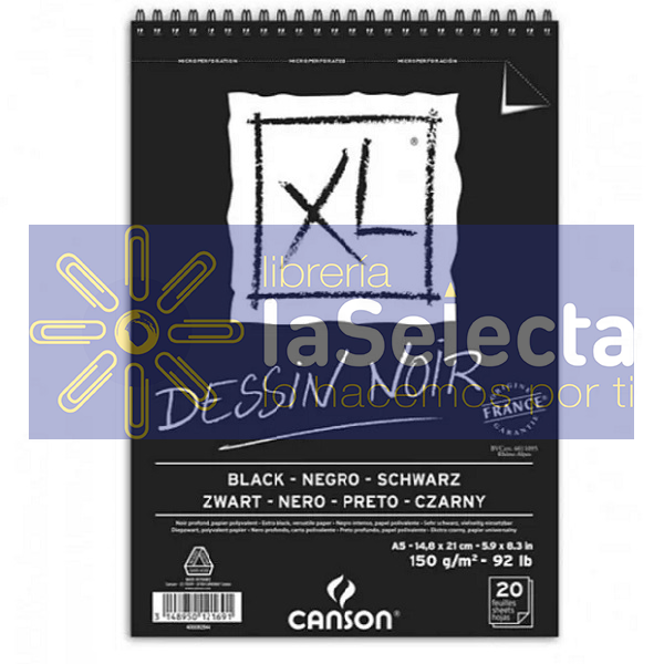 CROQUERA XL BLACK 150 GR 20 HJS A5 NEGRO CANSON