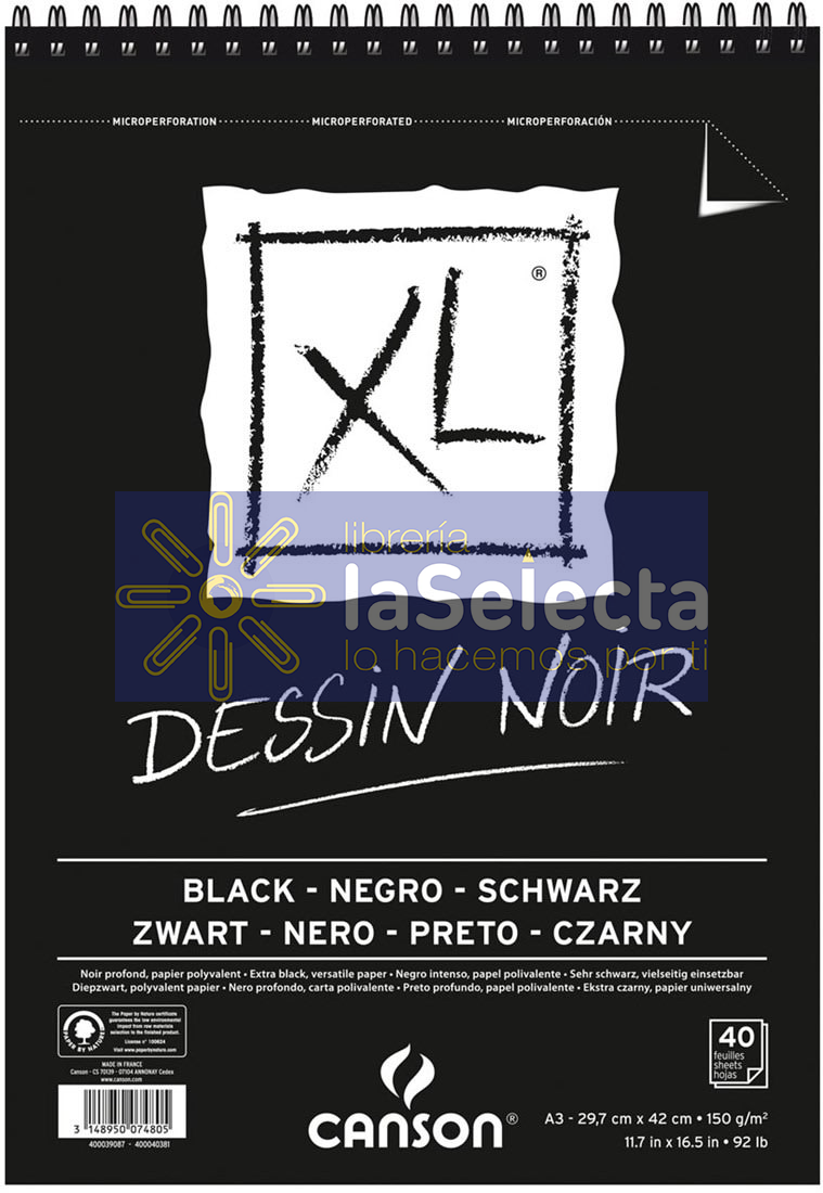 CROQUERA XL BLACK 150 GR 40 HJS A4 NEGRO CANSON