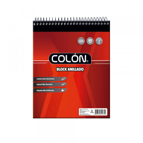BLOCK ANILLADO UNIVERSITARIO C/ ESPIRAL 7 MM 80 HJS COLON