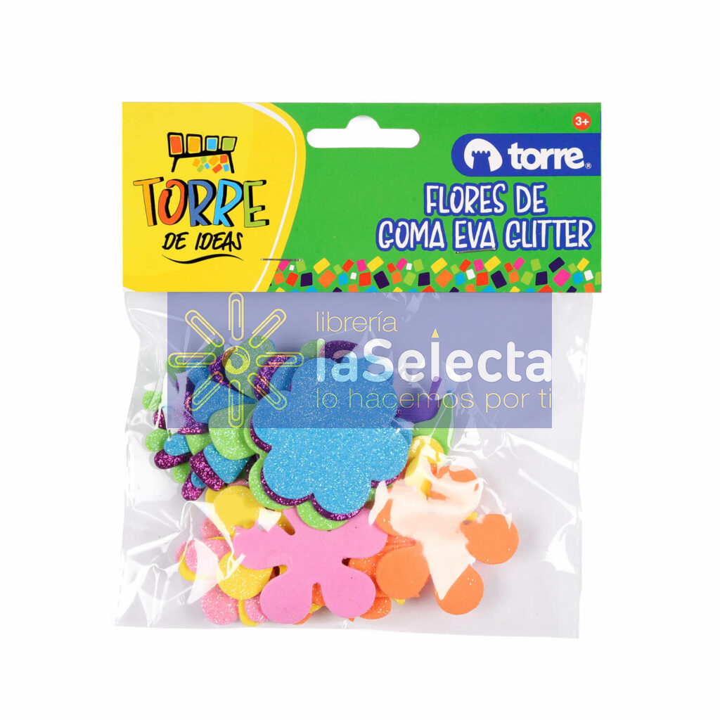 SET FIGURAS GOMA EVA FLORES GLITTER TORRE