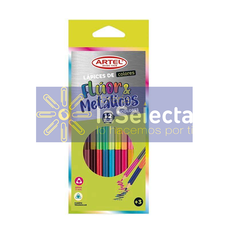 LAPICES DE COLORES 12 BICOLORES FLUOR Y METALICO ARTEL